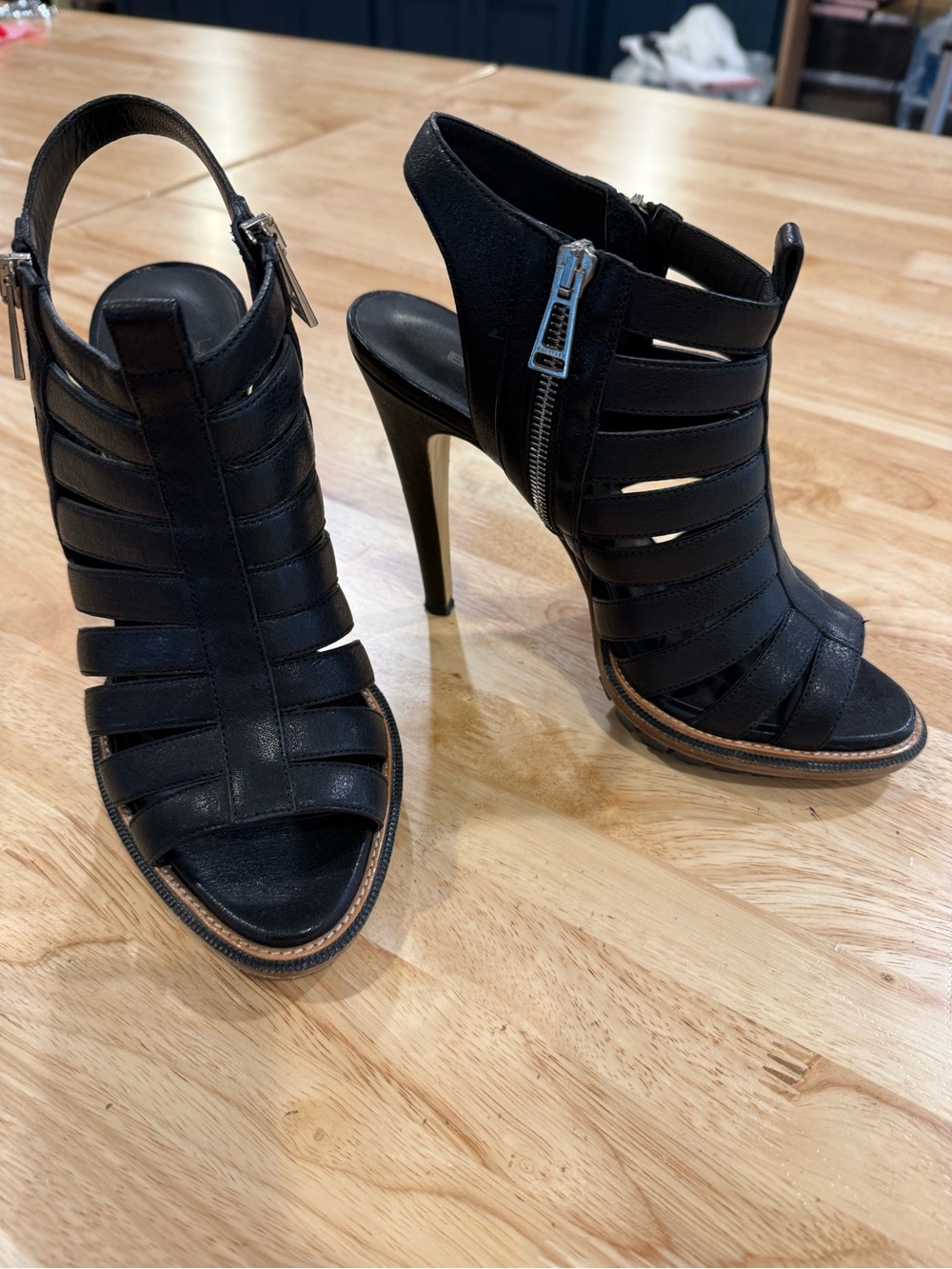 Belstaff Black Strappy High Heel Sandals with Side Zipper